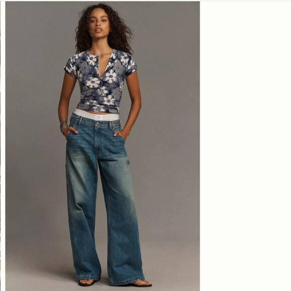 Brand New The Andie Ribbed Henley Top by Pilcro: Floral Edition - Picture 5 of 6